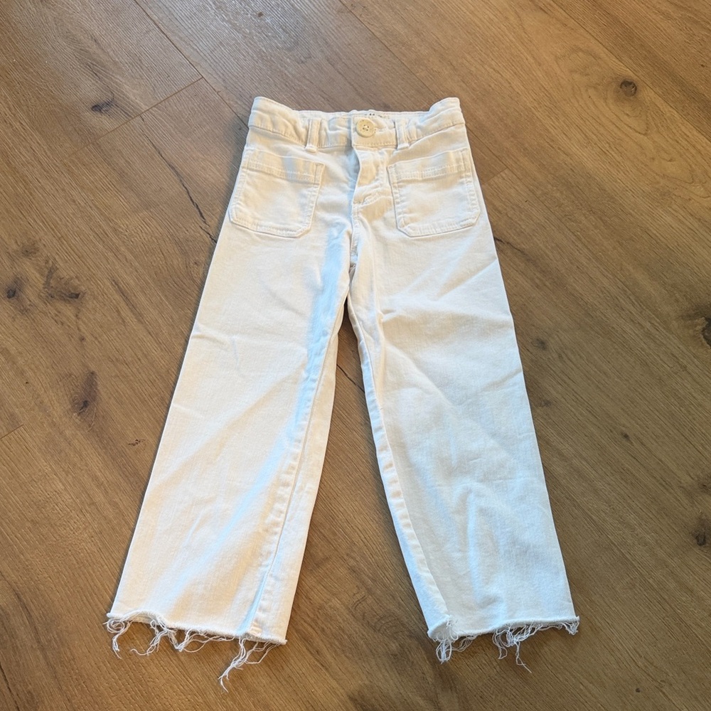 Zara Cream Frayed Hem Pants